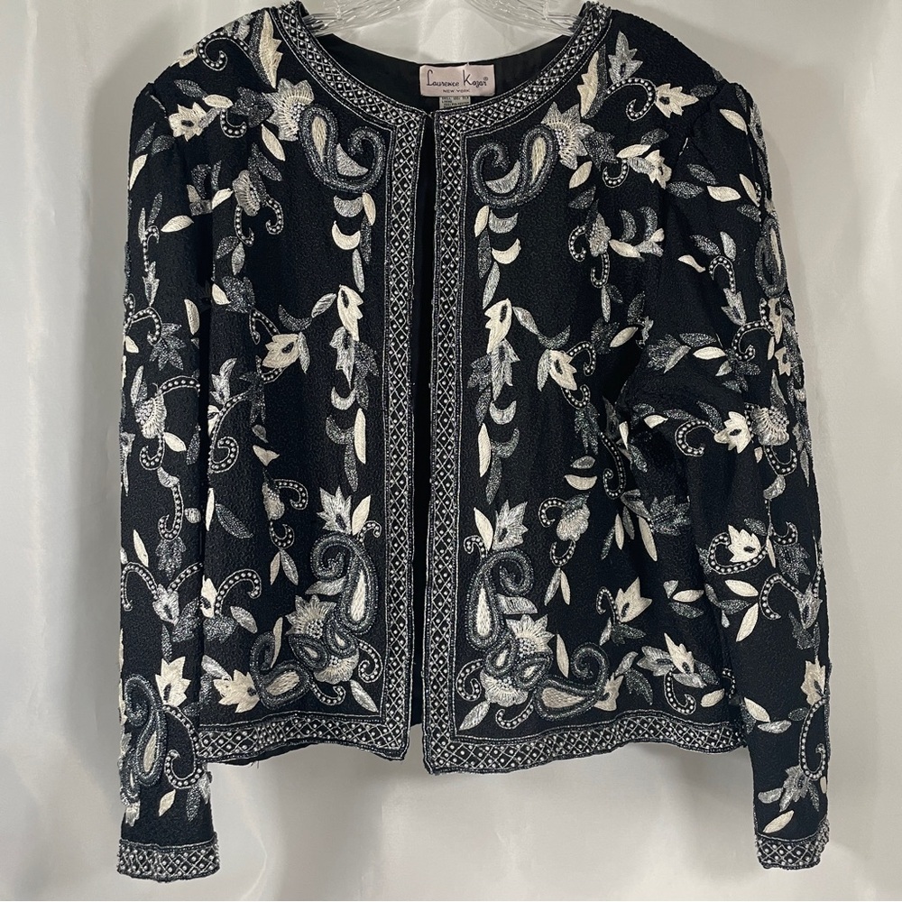 Laurence Kazar Black and White Floral Blazer